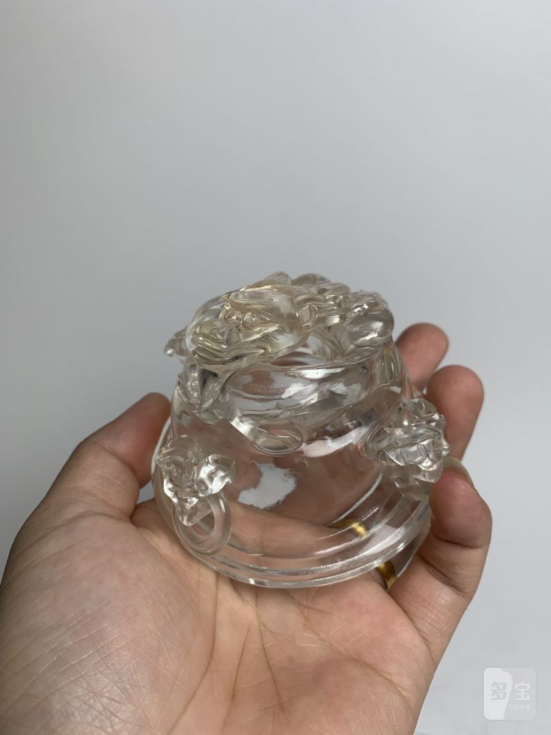 清中期 水晶龙钮活环耳三足炉 - 图5